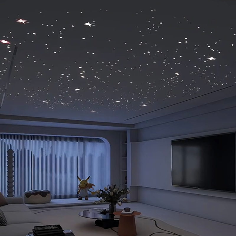 Modernong 3D Model Design para sa Mga Hotel Makukulay na Fiber Optic Acoustic Stretch Ceiling Remote Control Ambient Star Light Panel